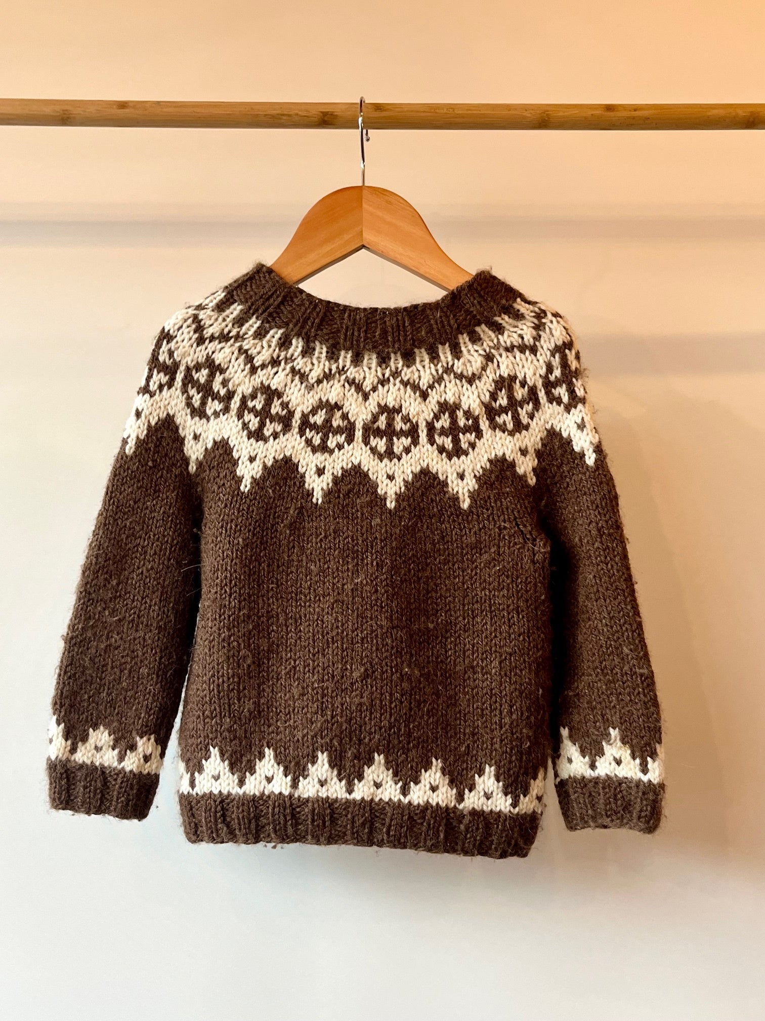 MorMor, Chocolate Brown and Cream Handknitted Jumper, 2 - 3 Years