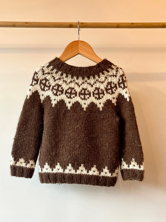 MorMor, Chocolate Brown and Cream Handknitted Jumper, 2 - 3 Years