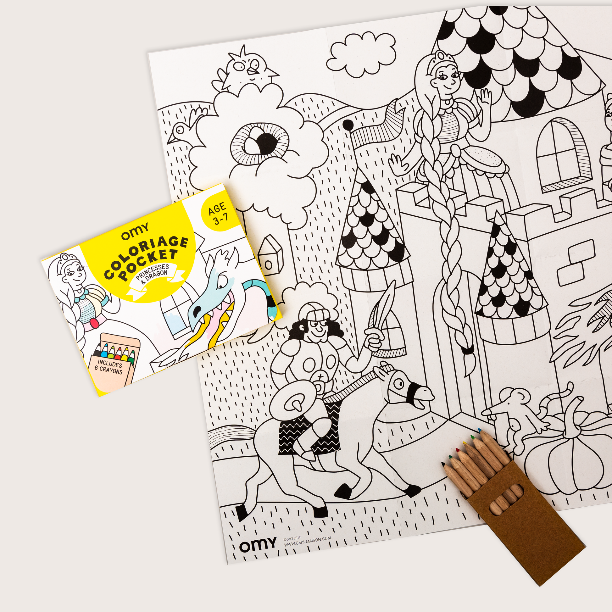 OMY, Colouring Pocket Poster: Princess & Dragon