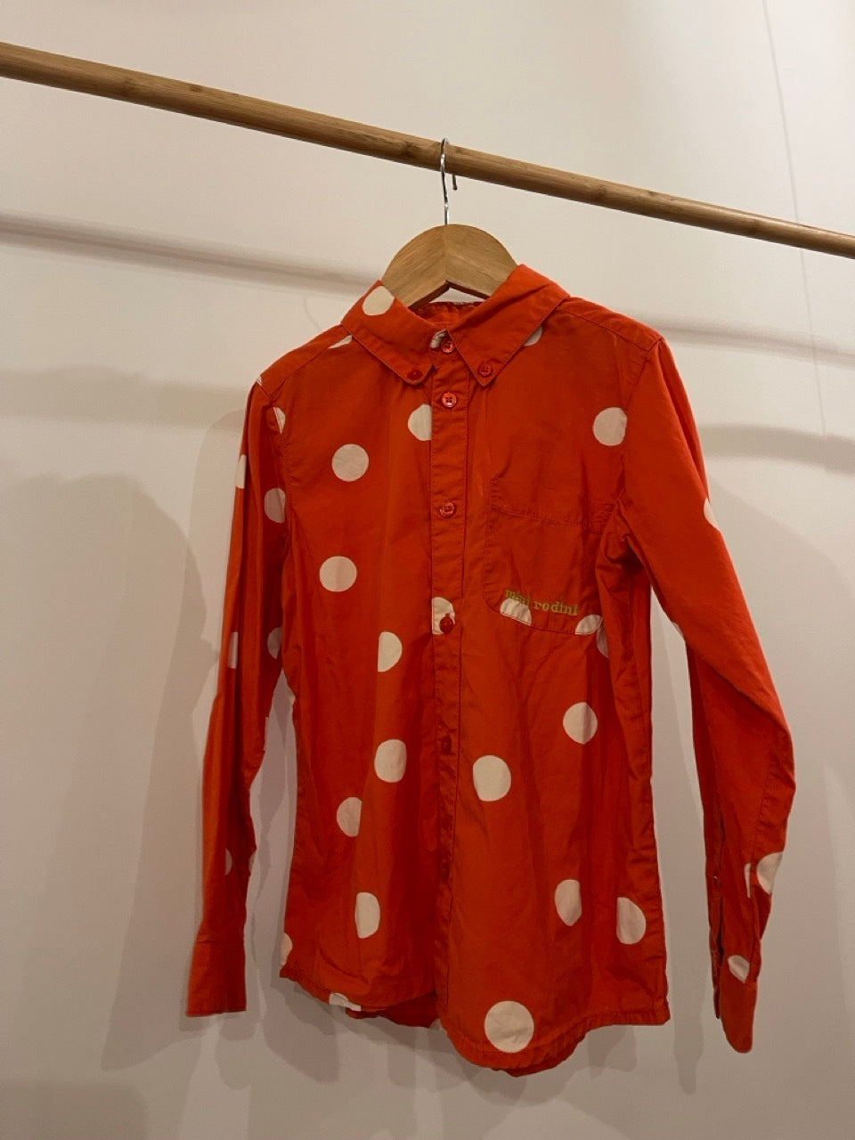 Mini Rodini, Red Cotton Shirt with White Spots, 5 - 7 Years