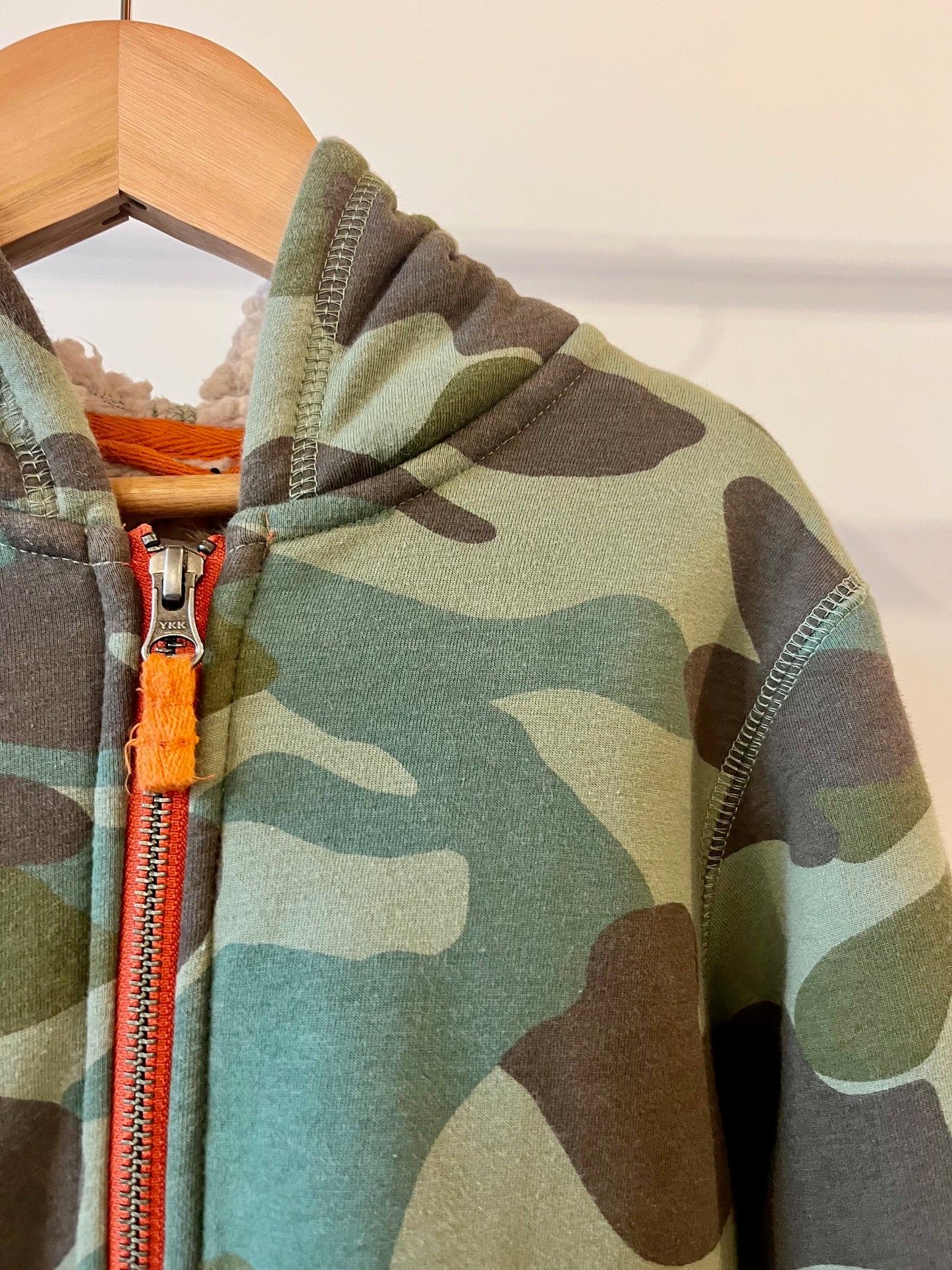 Mini Boden, Camouflage Shearling Hoody, 5 - 6 Years