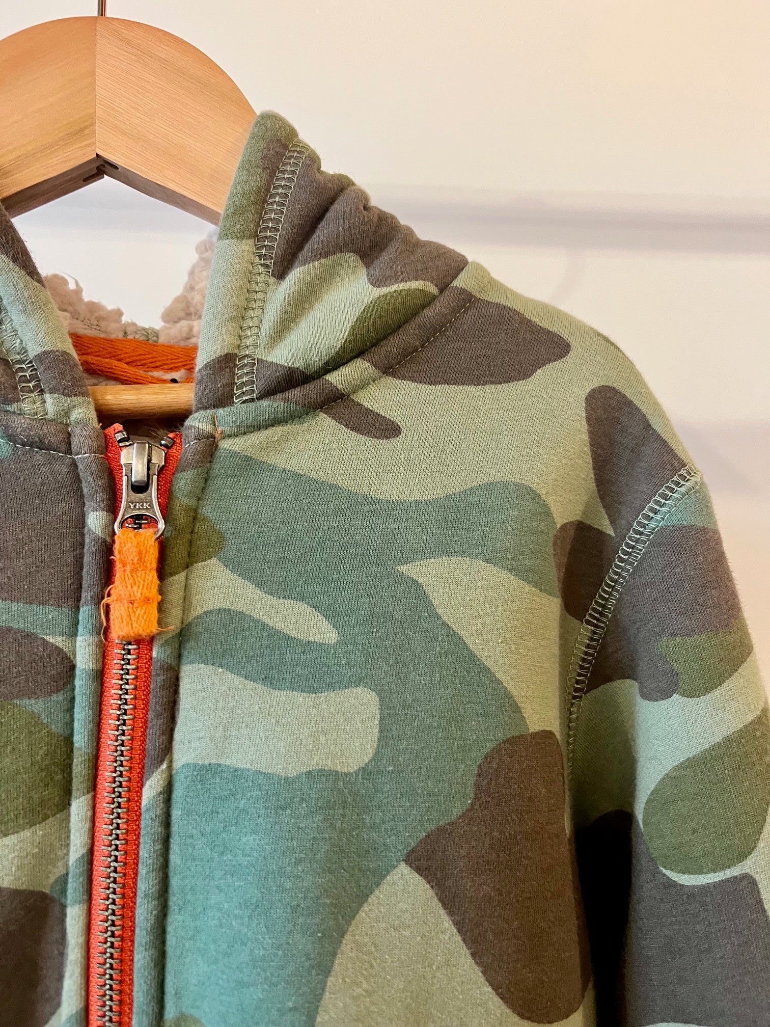 Mini Boden, Camouflage Shearling Hoody, 5 - 6 Years