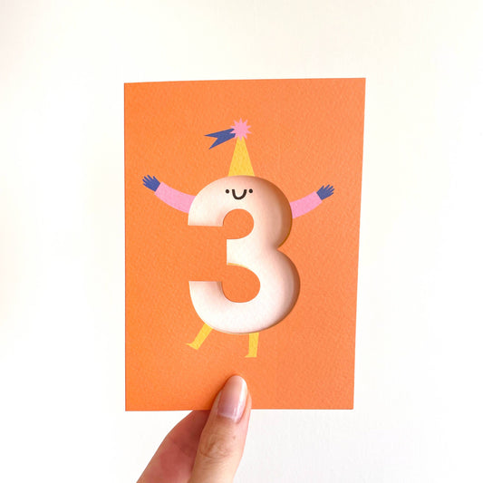 Fun Age Three Happy Birthday Card