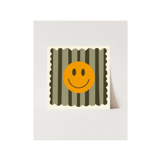 Olive Stripe Smiley Small Square Print