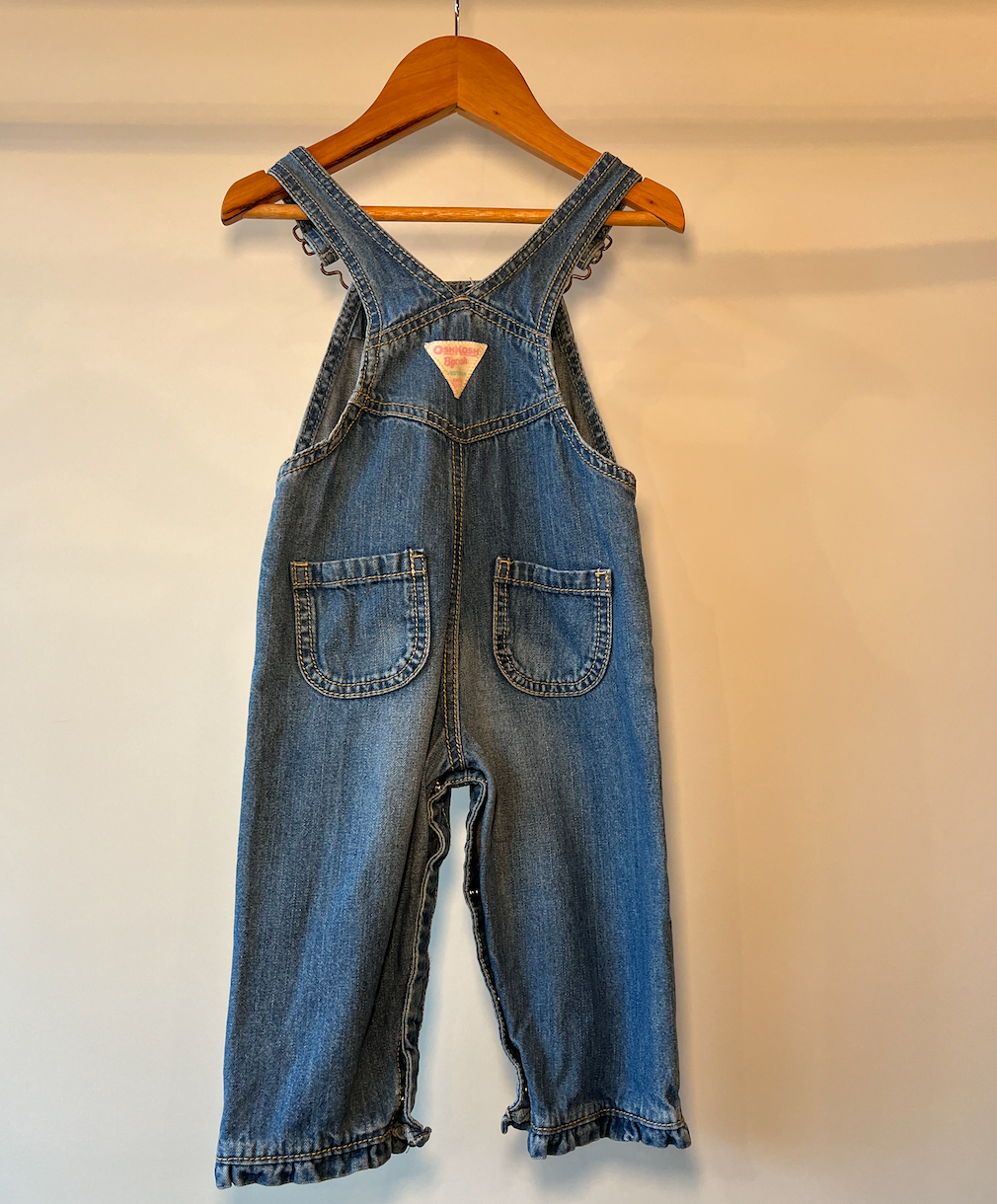 OshKosh, Denim Dungarees with Pink Floral Embroidery, 6 - 12 Months