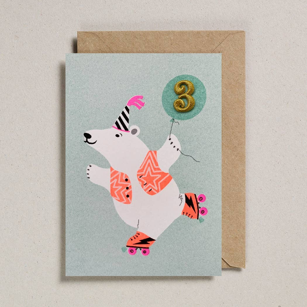 Petra Boase Cards Confetti Pets Polar Bear Age 3 Birthday Card