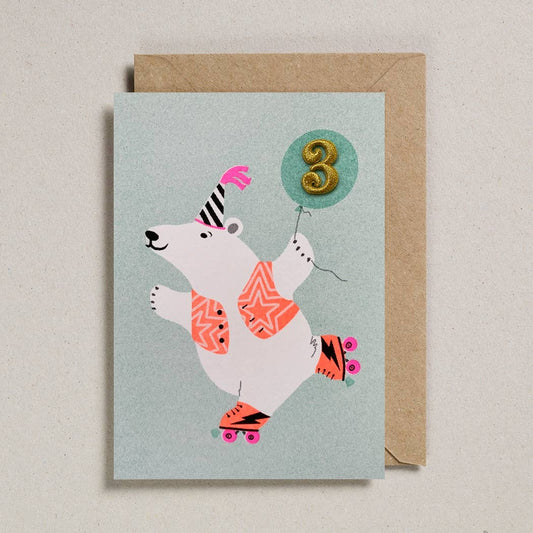 Petra Boase Cards Confetti Pets Polar Bear Age 3 Birthday Card